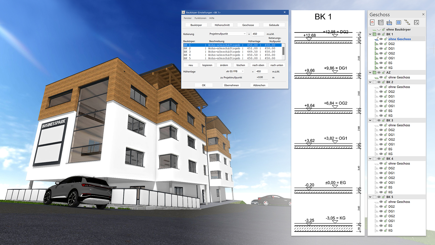 ELITECAD Architecture | Usability: Baukörper- und Geschoßverwaltung